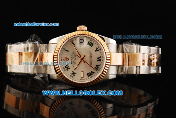 Rolex Datejust Automatic Movement Steel Case with Rose Gold Bezel and Two Tone Strap-Lady Model - Click Image to Close